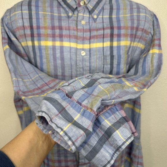 Brooks Brothers Linen Button Up Shirt Mens XL Plaid Pastel Madras Irish Linen - Picture 3 of 11
